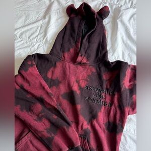 Red and Black Tie-Dye Devil Horns Halloween Hoodie